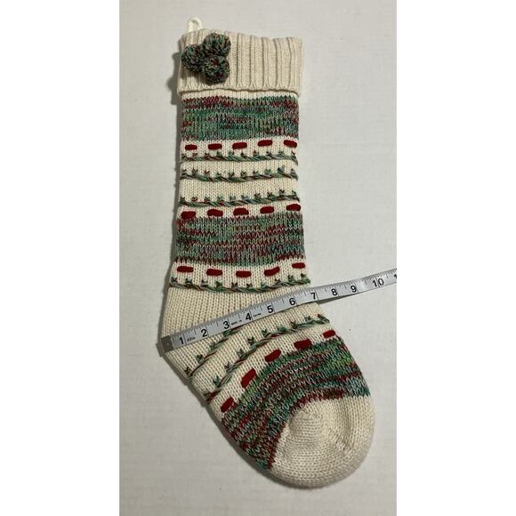 Aspen Knit Christmas Stocking Fleece Lined with Cuffed Top and Pompoms EUC - Picture 6 of 6
